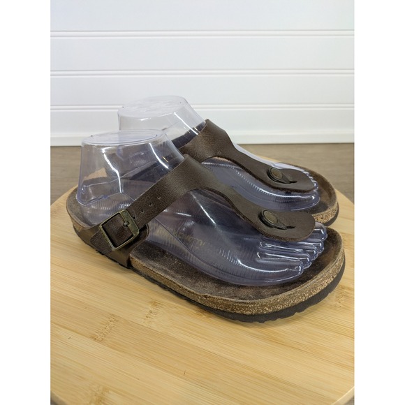 Birkenstock Gizeh Sandals Womens Size 37 6 Metallic Brown Leather Cork Comfort - Picture 1 of 14